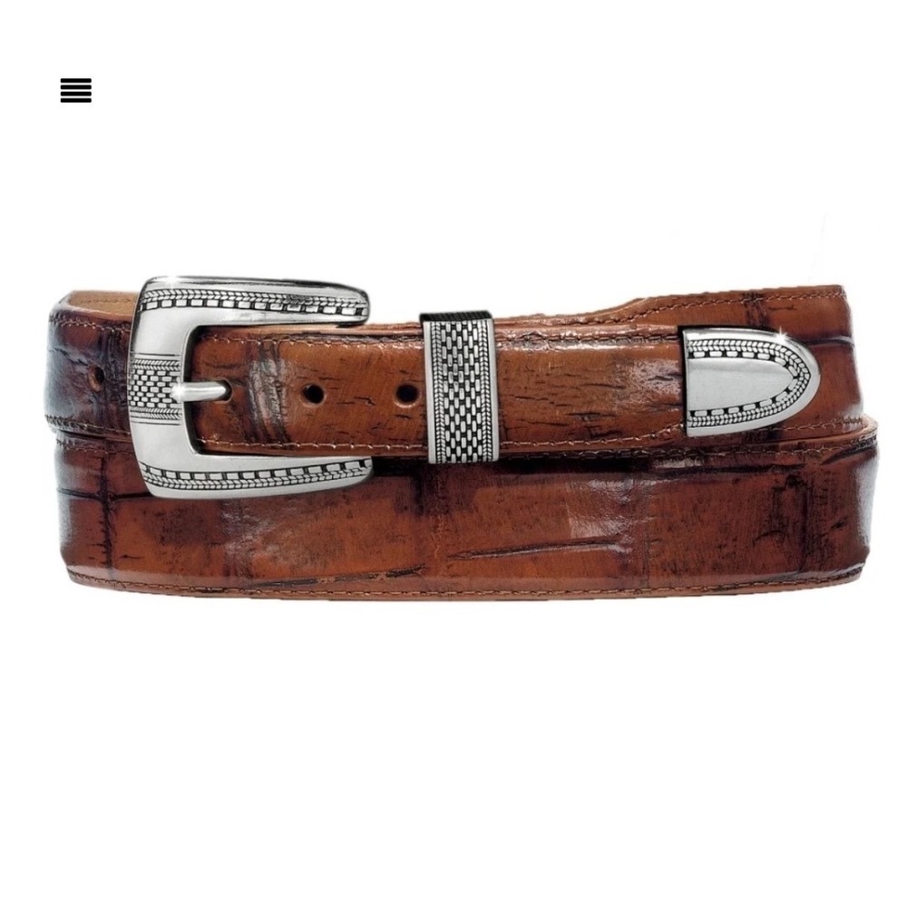 Brighton Belt Mens 38 Cognac Alpine Croco Taper Italian Calfskin 12506 Western